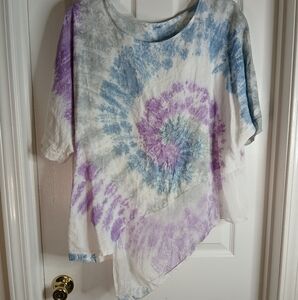 Tie-Dye Asymmetrical Linen Italian Made Women Top X-Large